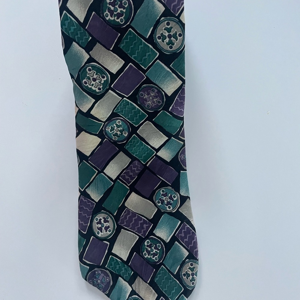 Christian Dior ,Geometric Patterned Tie in Green and Purple